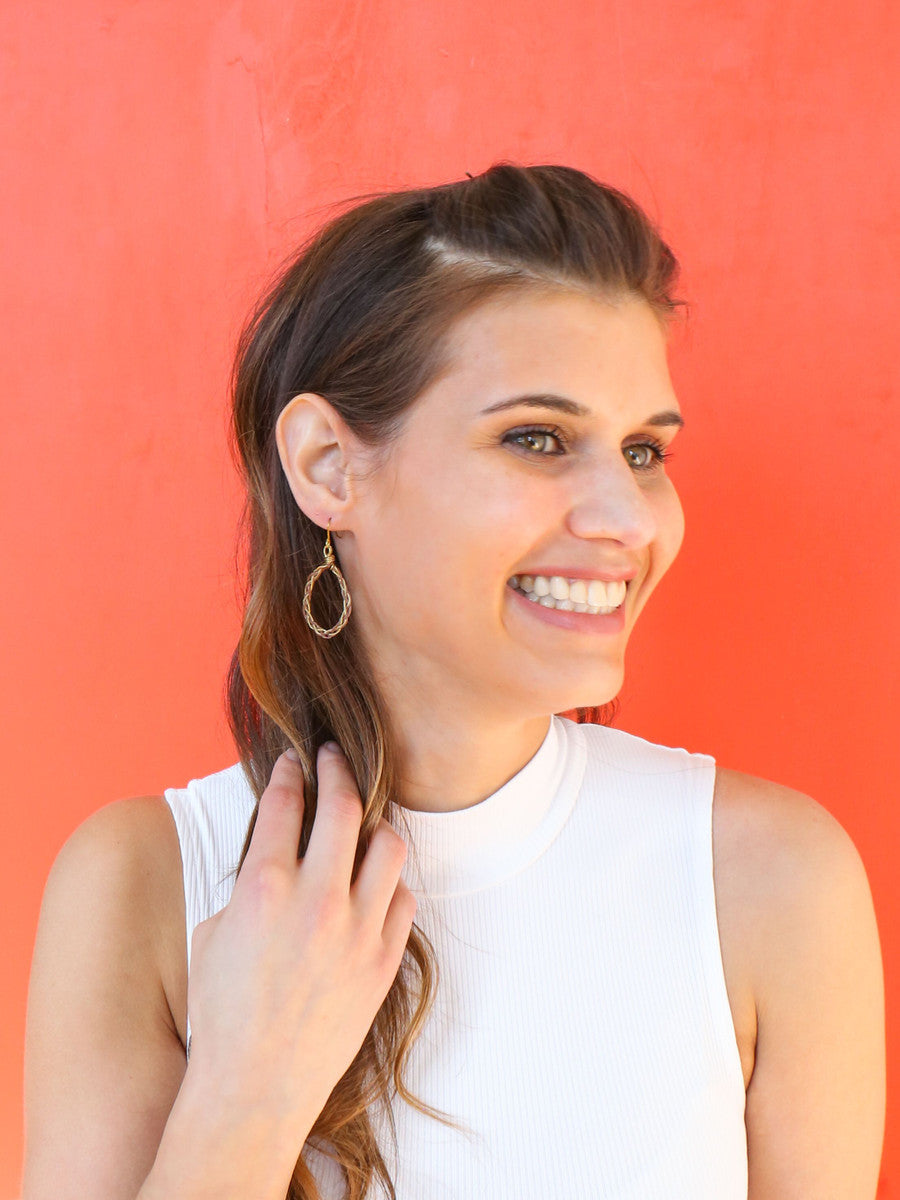 braided brass and copper open teardrop earrings | Fair Anita