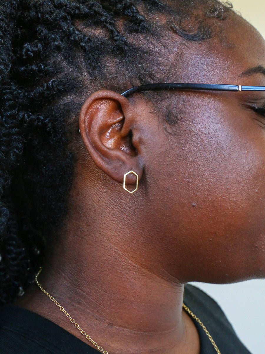 dainty hexagon earrings gold | Fair Anita