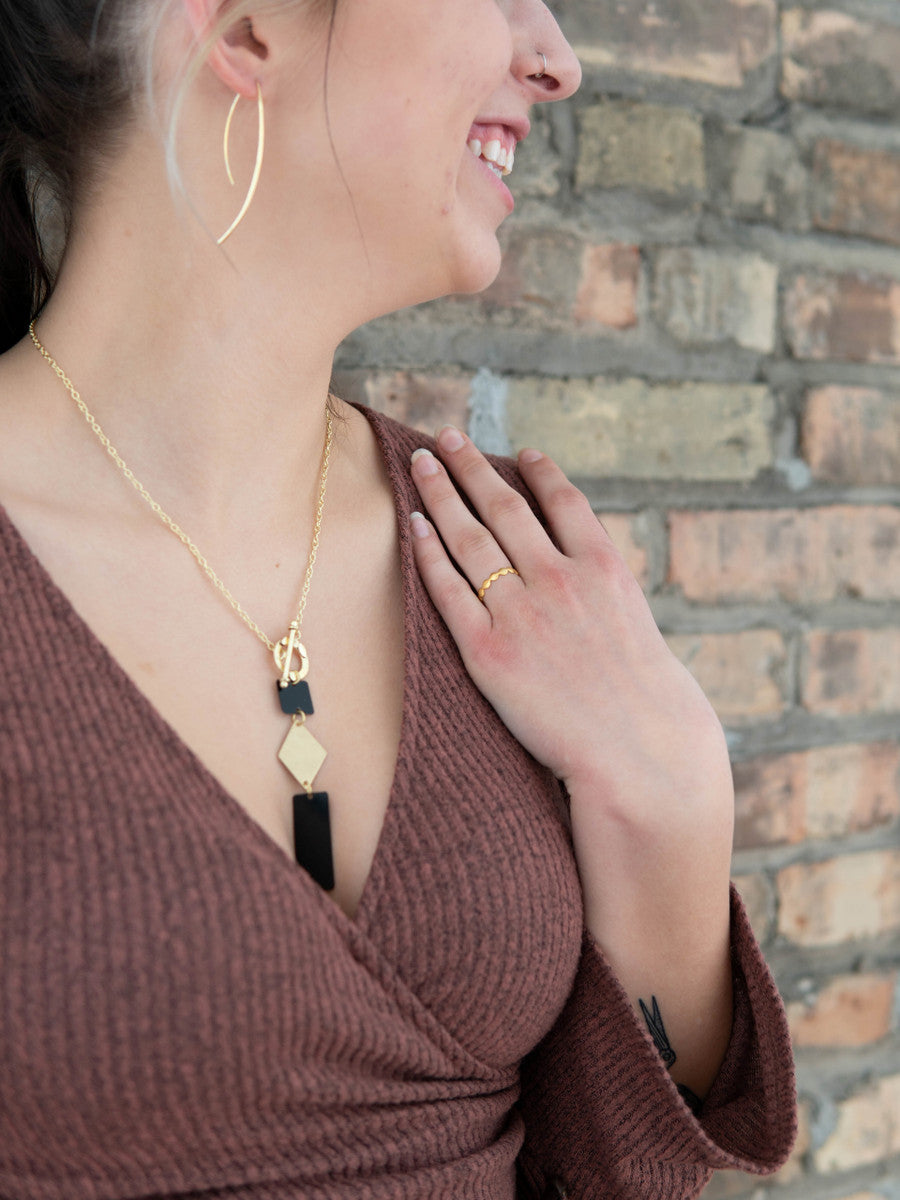 drop geometric black and brass necklace_Fair Anita