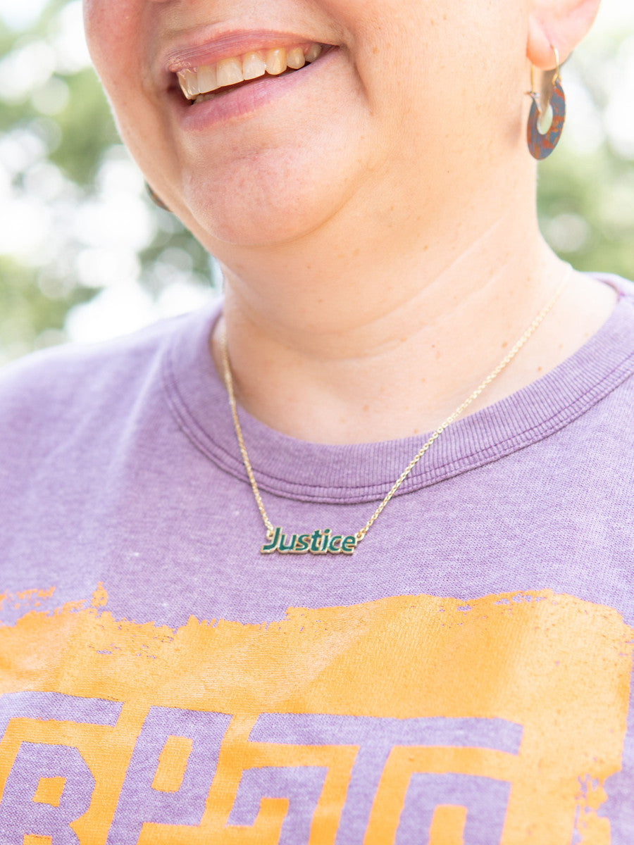 enameled justice word necklace | Fair Anita