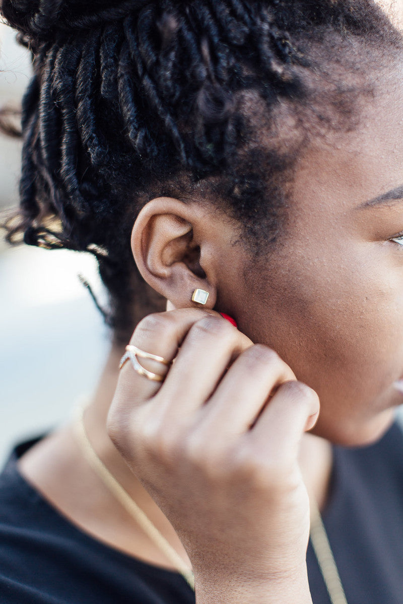 Square aqua stone stud earrings | Fair Anita