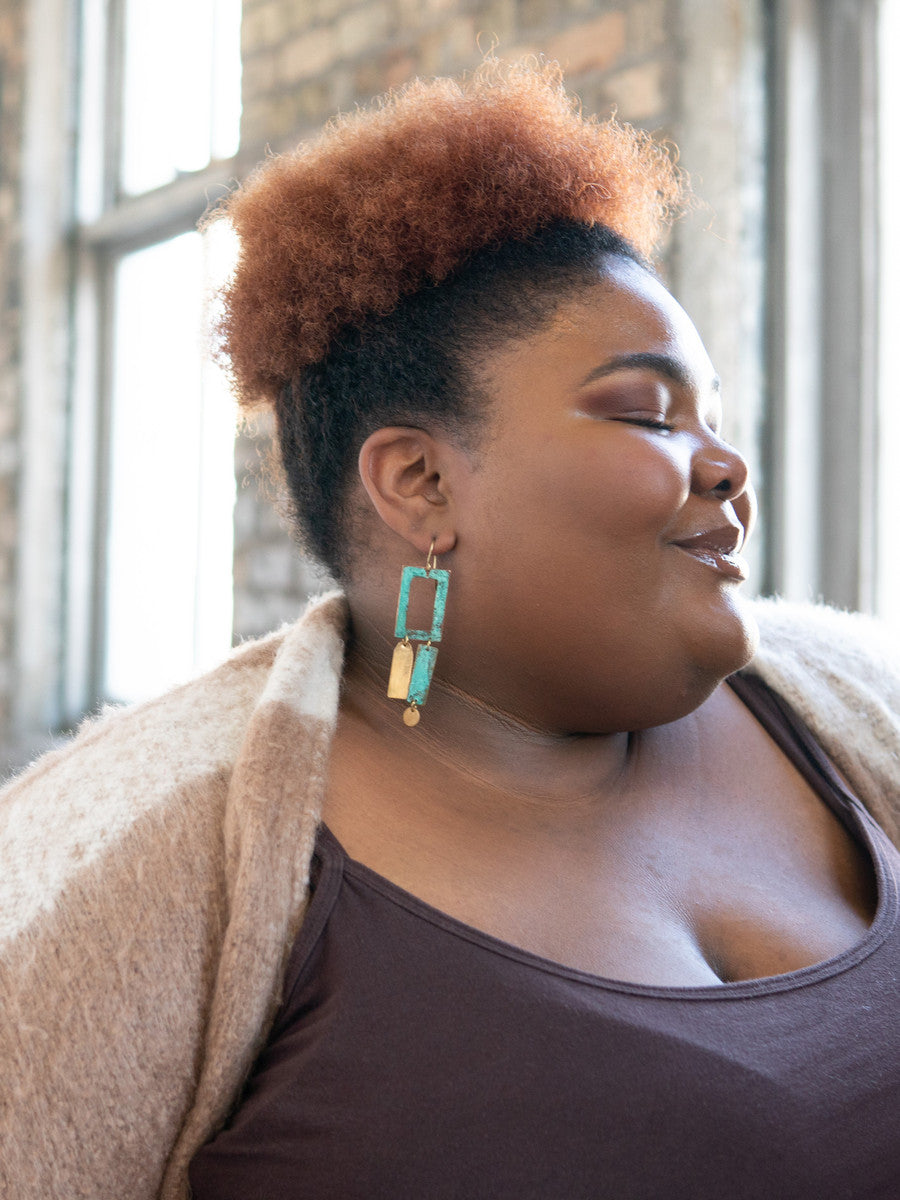 geometric patina statement earrings | Fair Anita