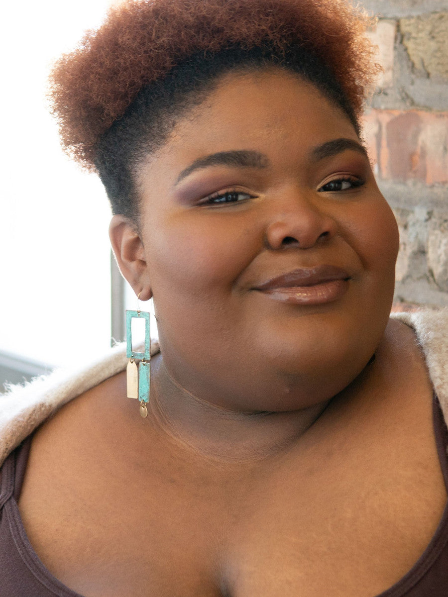 geometric patina statement earrings | Fair Anita