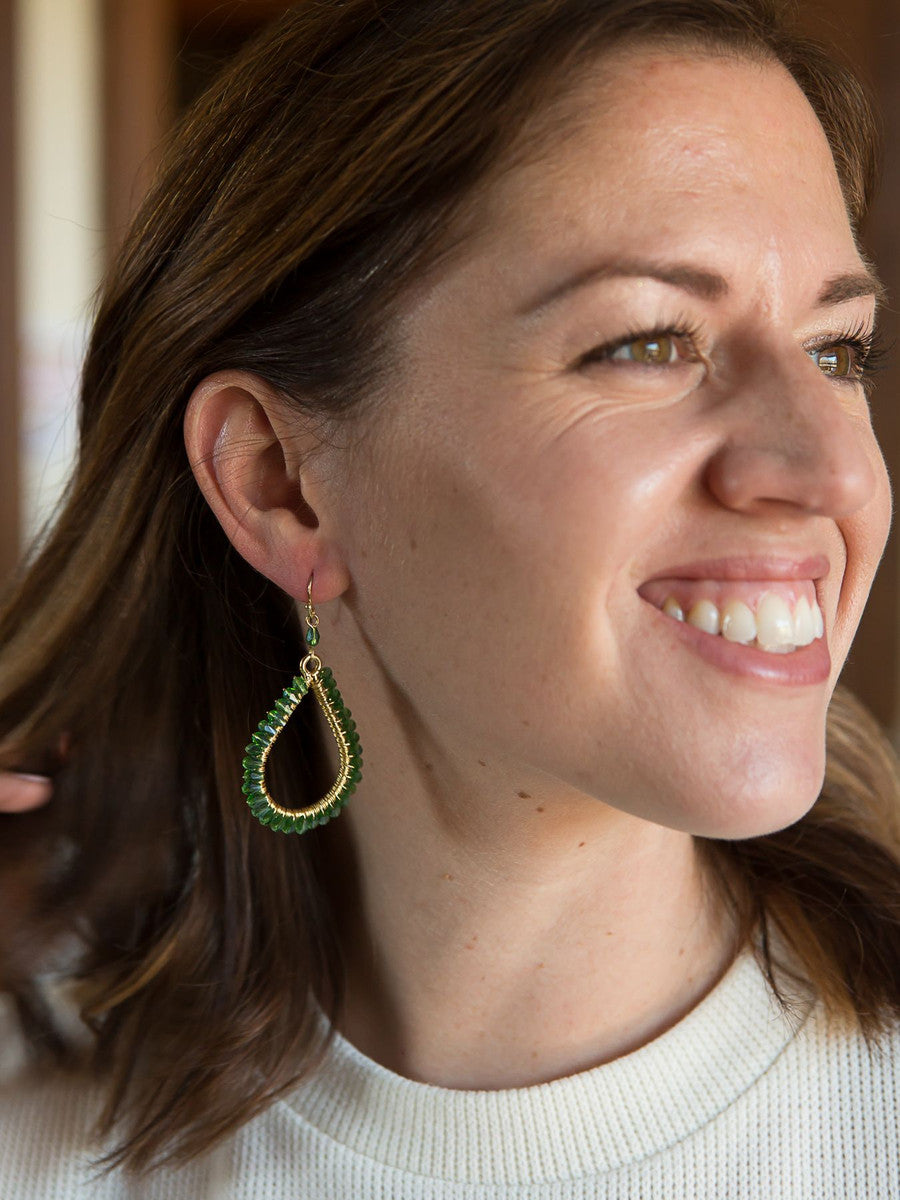 green beaded teardrop earrings | Fair Anita