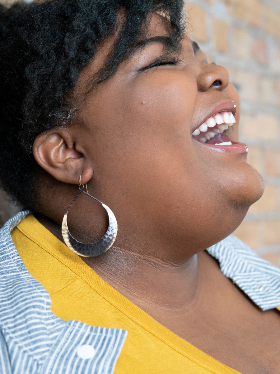 hammered black and brass crescent hoops | Fair Anita
