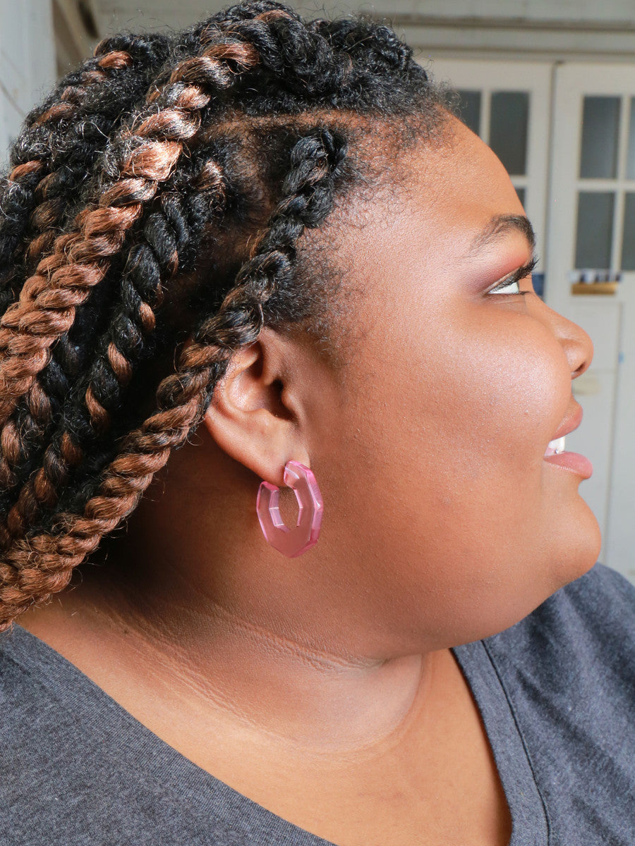 Pale Pink hexagon hoop earrings | Fair Anita