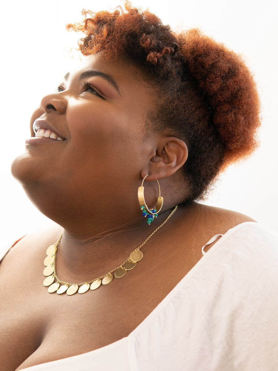 large brass hoops with teal beads | Fair Anita