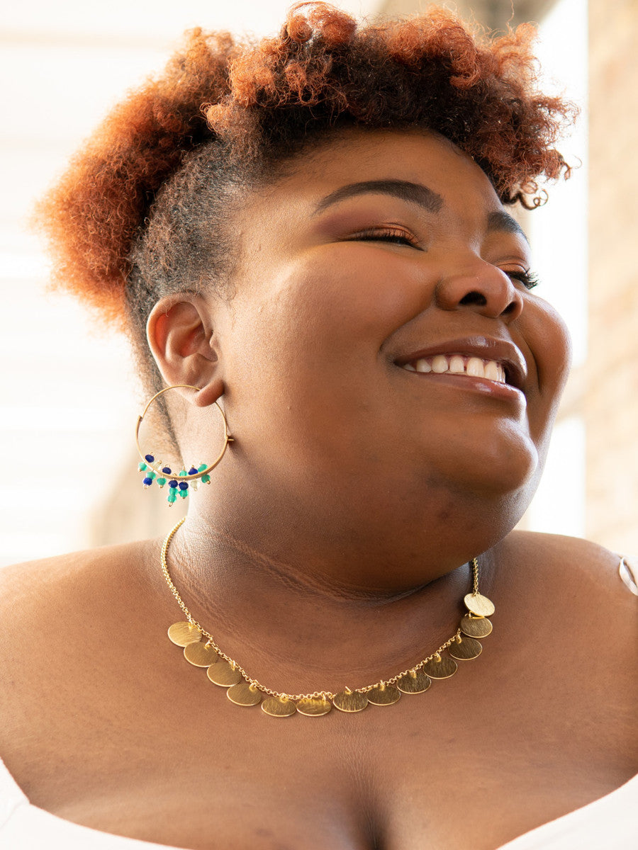 large brass hoops with teal beads | Fair Anita