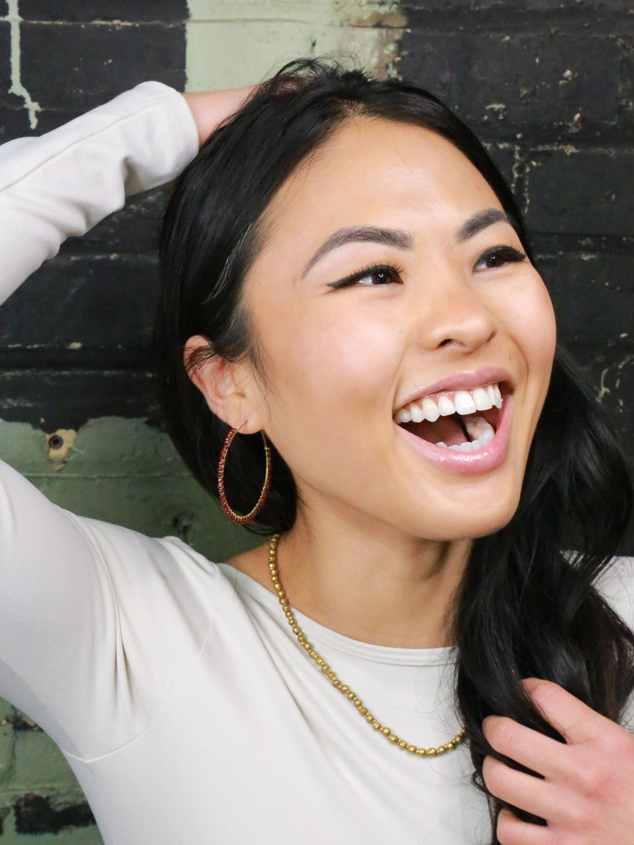 large garnet wrapped hoops | Far Anita