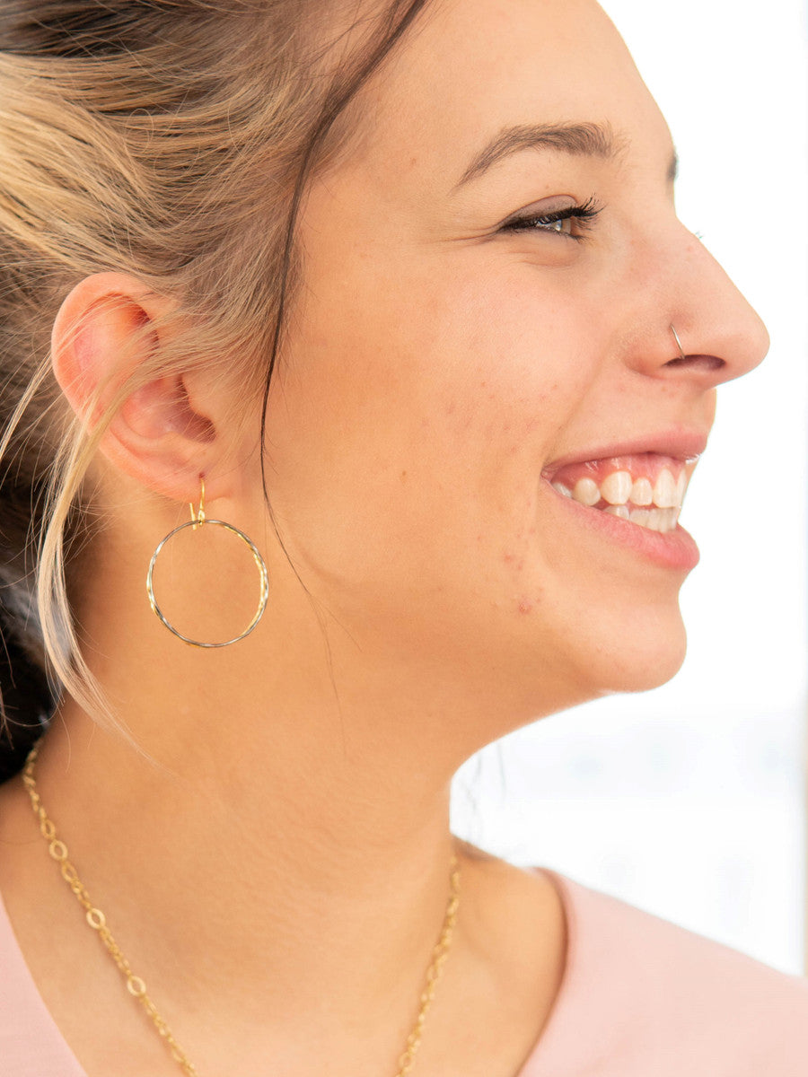 lightweight mixed metal circle drop earring_Fair Anita