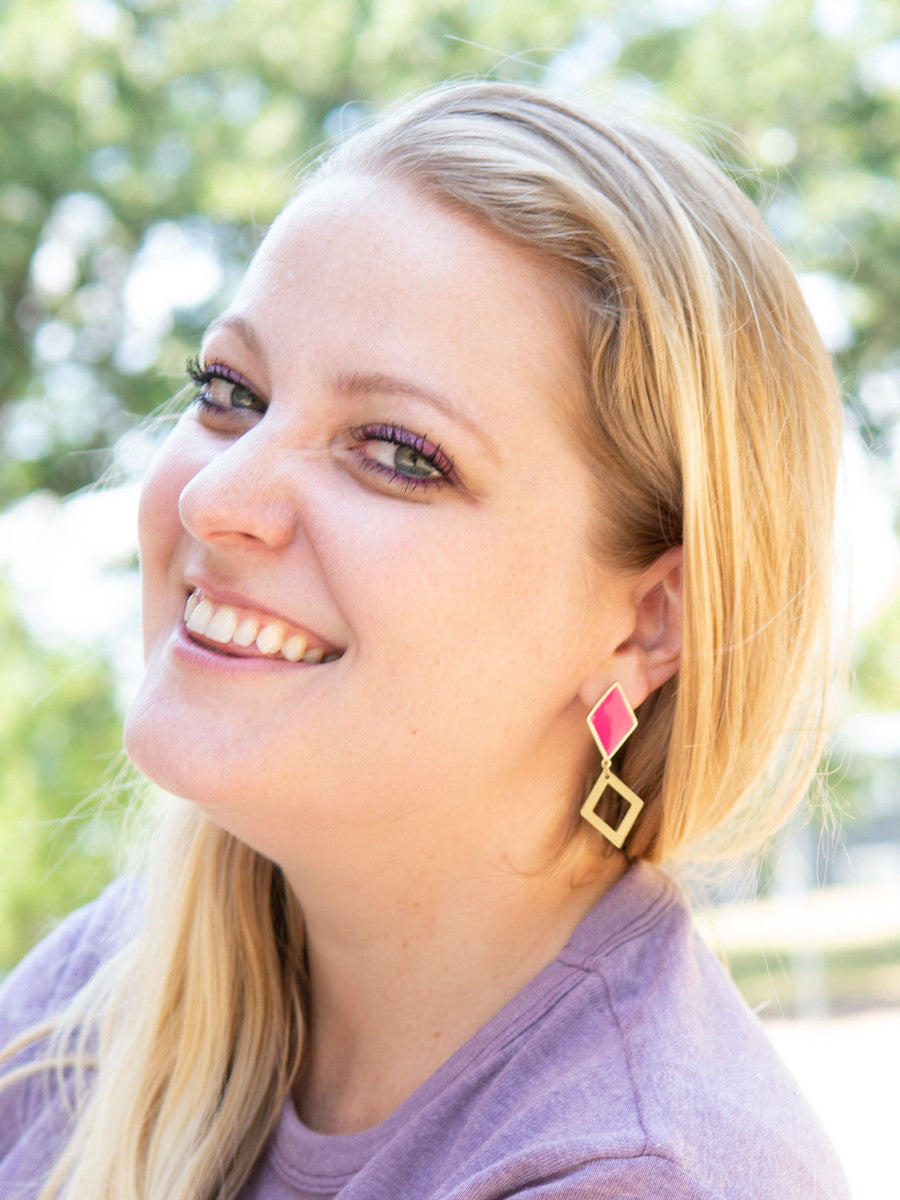 magenta and brass rhombus earrings | Fair Anita
