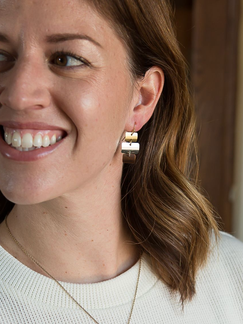 mixed metal triple rectangle earrings
