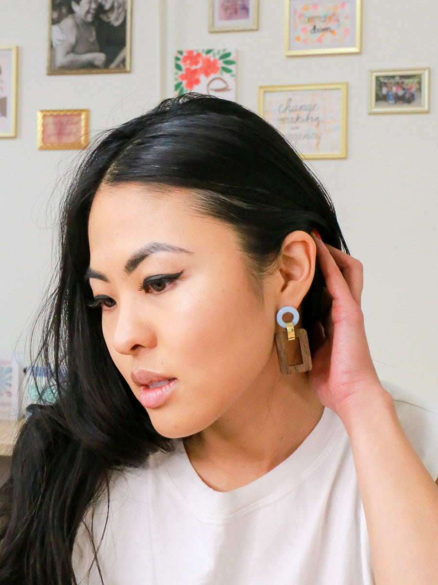 upcycled wood open rectangle earrings | Fair Anita