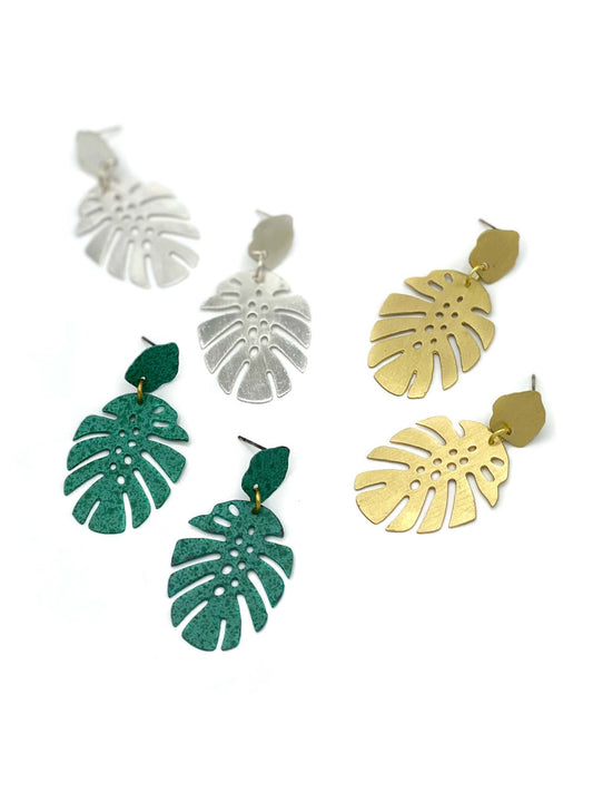 Monstera Studs brass silver teal_ Fair Anita