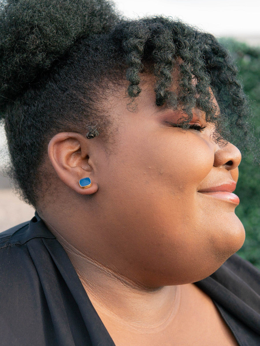 navy Blue gold Square Studs | Fair Anita