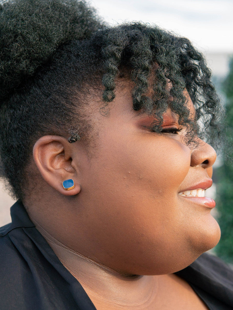 navy Blue gold Square Studs | Fair Anita