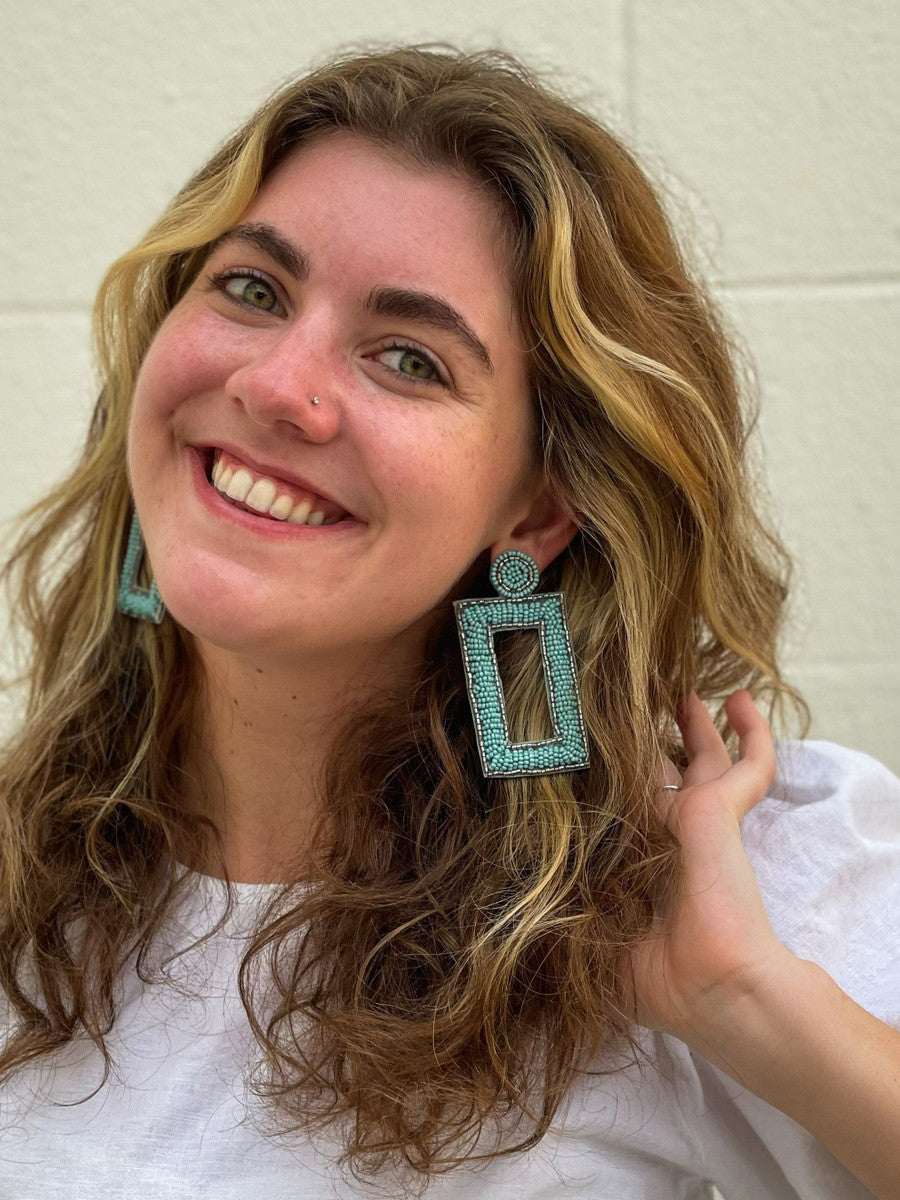 oversized blue rectangle earrings | Fair Anita