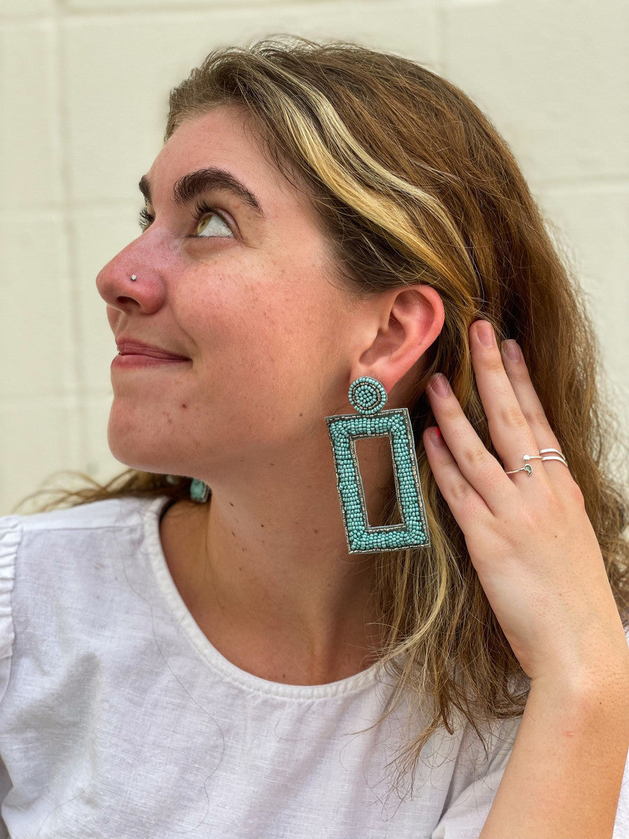 oversized blue rectangle earrings | Fair Anita