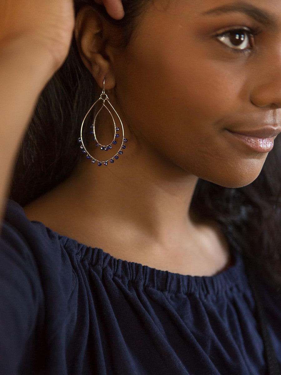 blue open teardrop sparkle earrings silver | Fair Anita