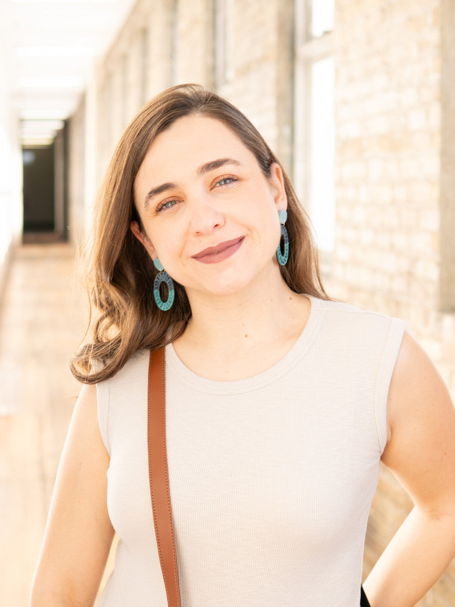 raffia teal hoop earrings | fair anita