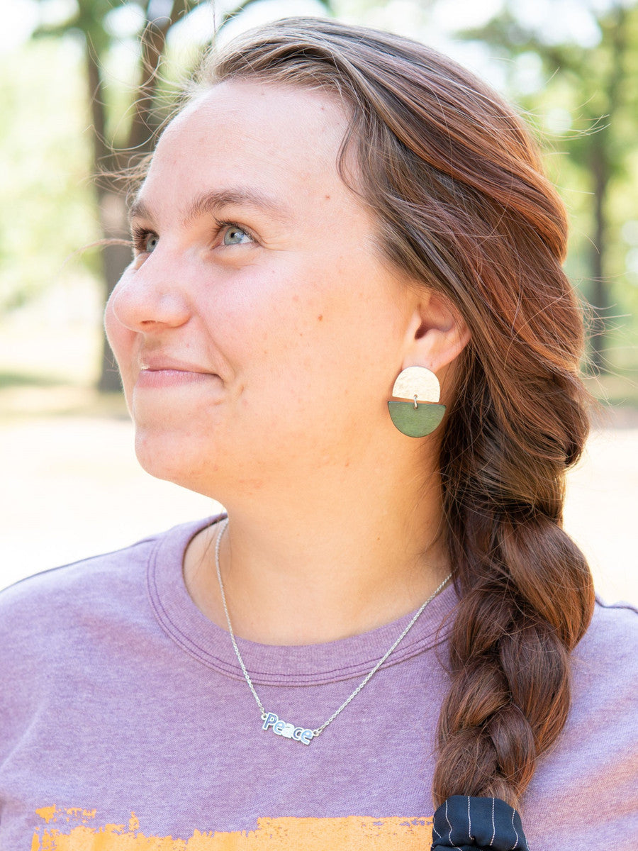 silver and green trendy sustainable earrings