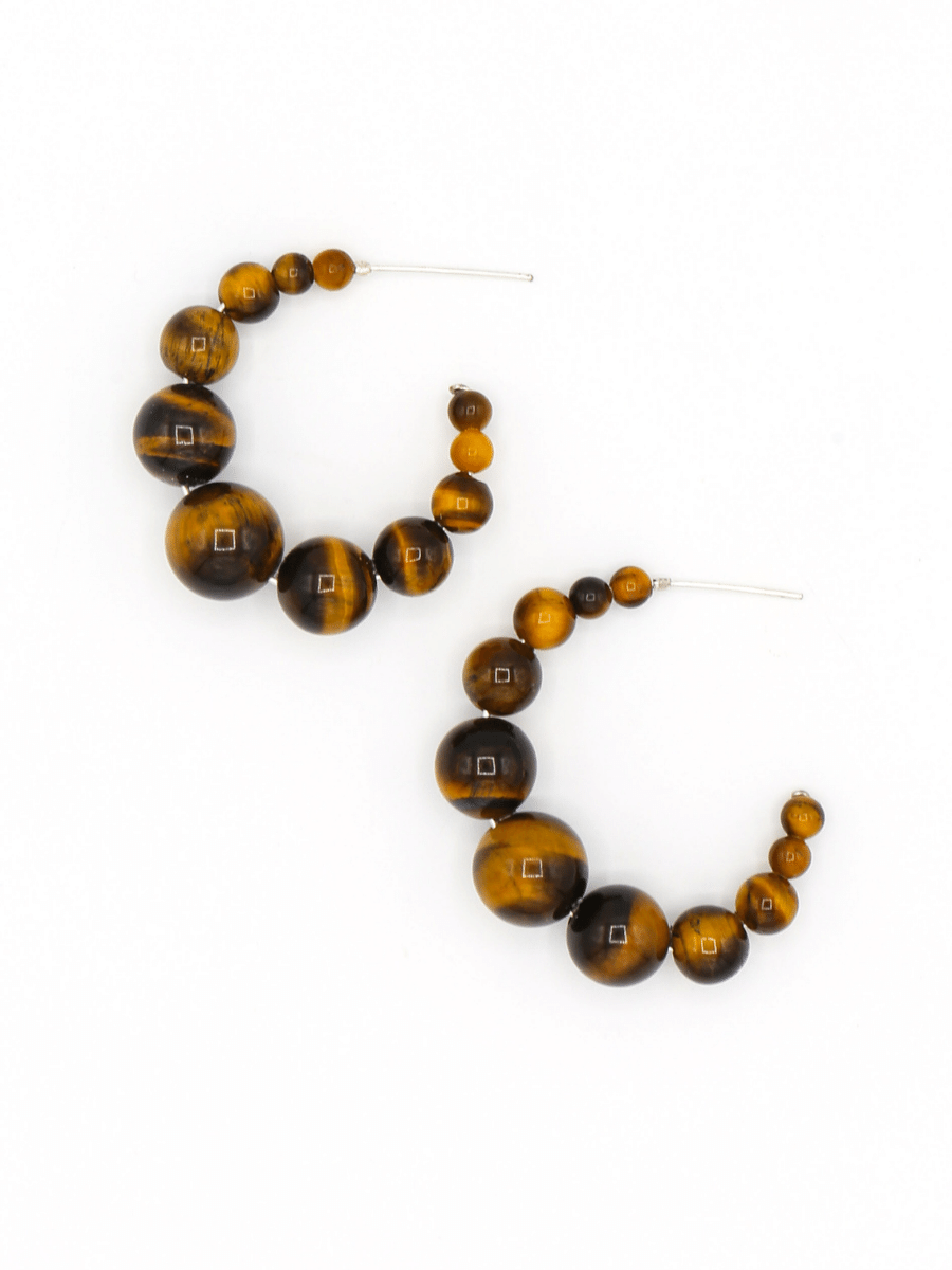 Earthy tiger eye beaded hoops| Fair Anita