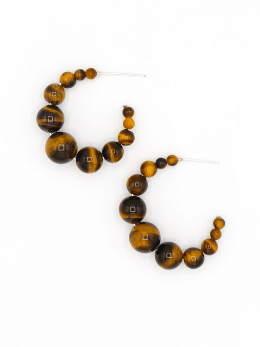 Earthy tiger eye beaded hoops| Fair Anita
