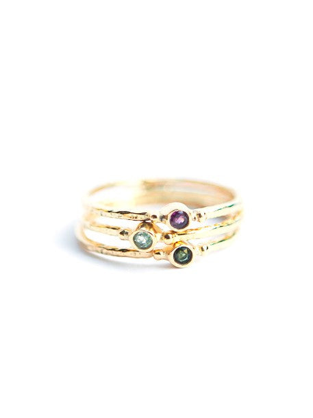 Tiny Stone Gold Stacking Ring Set - Tourmaline