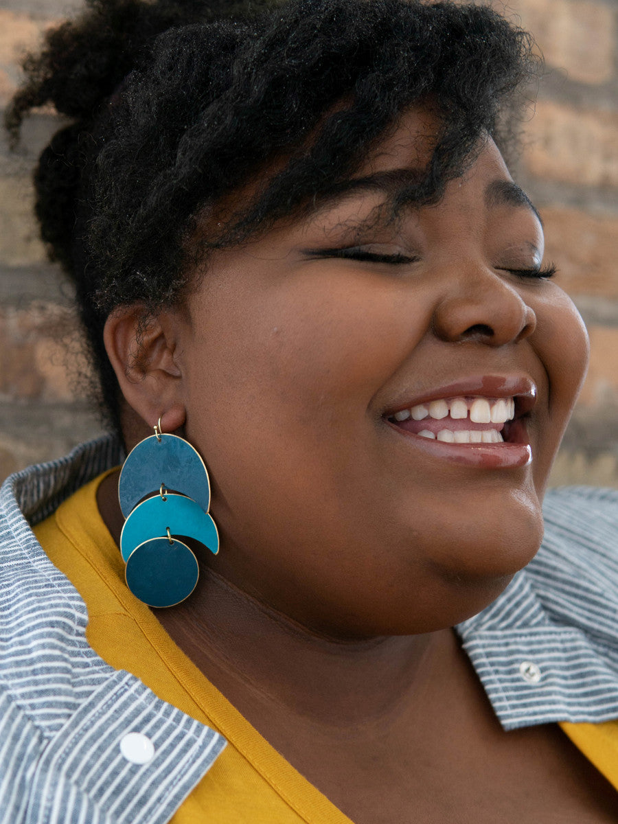 trendy dark mat blue sustainable statement earrings_Fair Anita