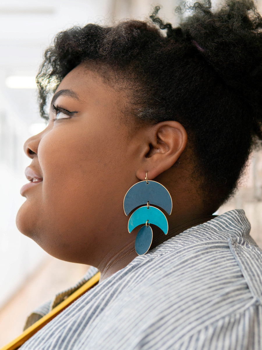 trendy dark mat blue sustainable statement earrings_Fair Anita