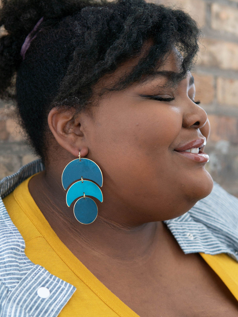 trendy dark mat blue sustainable statement earrings_Fair Anita