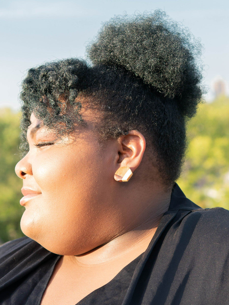 trendy wooden hexagon stud earrings | Fair Anita