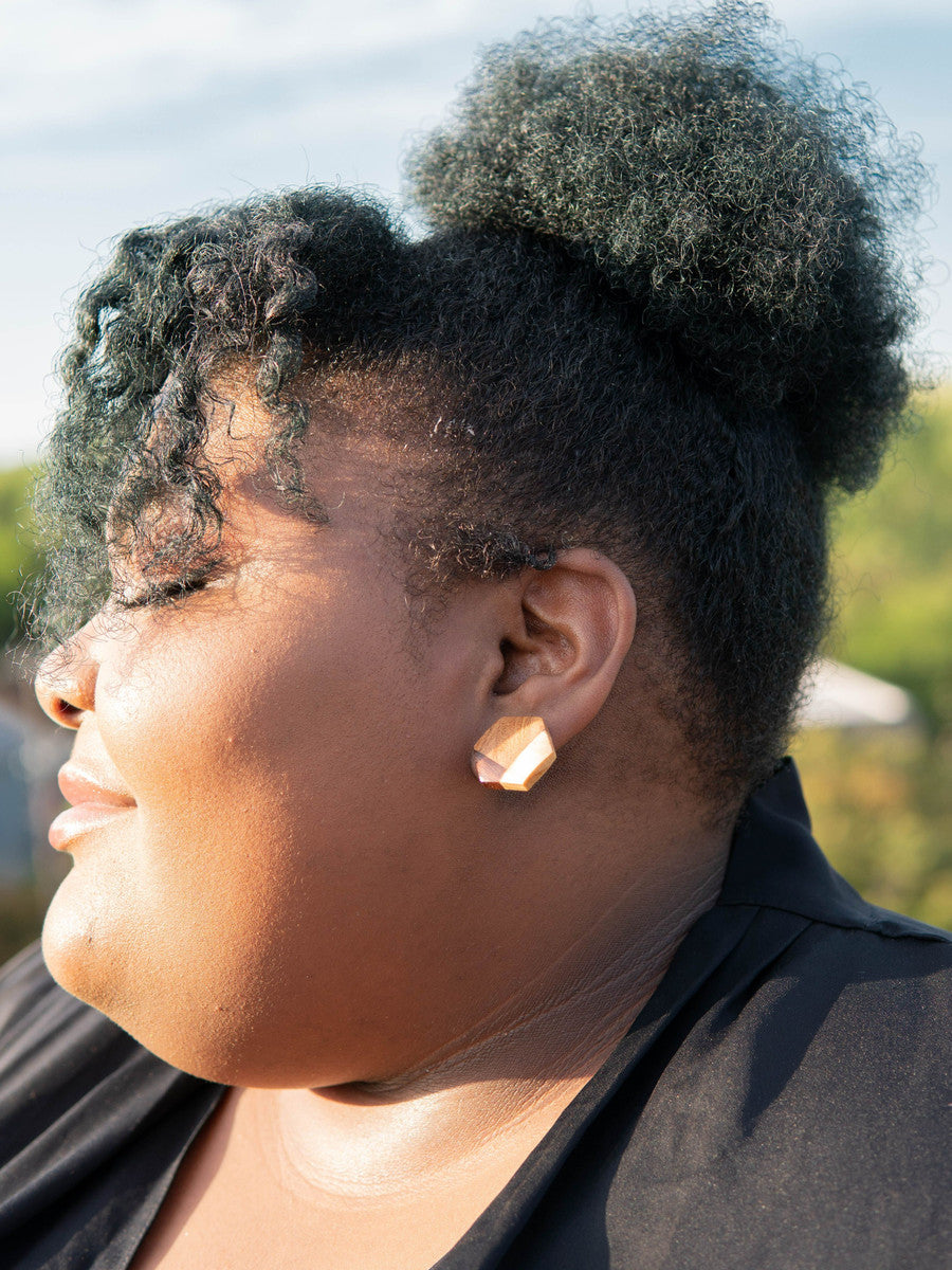 trendy wooden hexagon stud earrings | Fair Anita