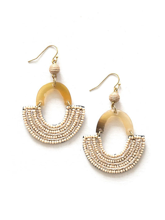 beaded taupe and horn earrings | Fair Anita