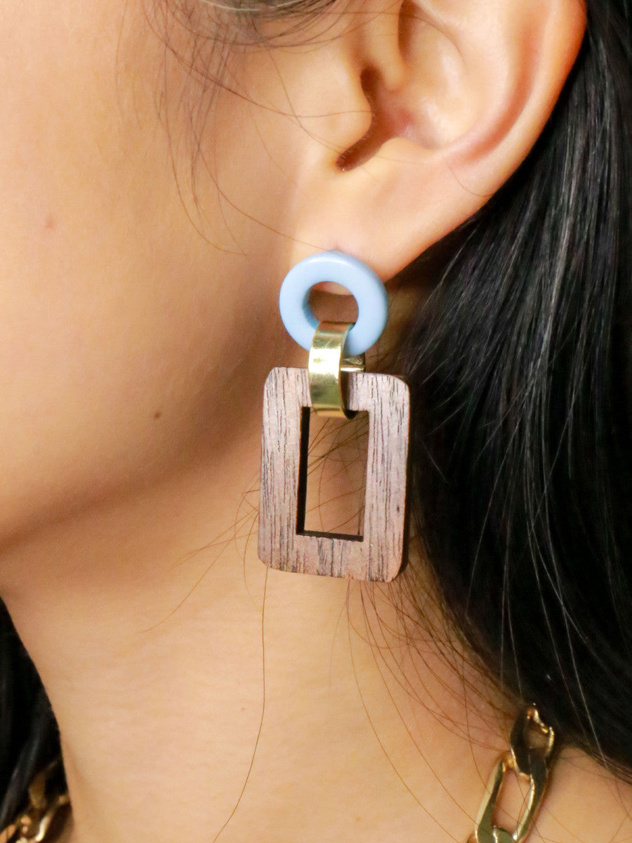 upcycled wood open rectangle earrings | Fair Anita