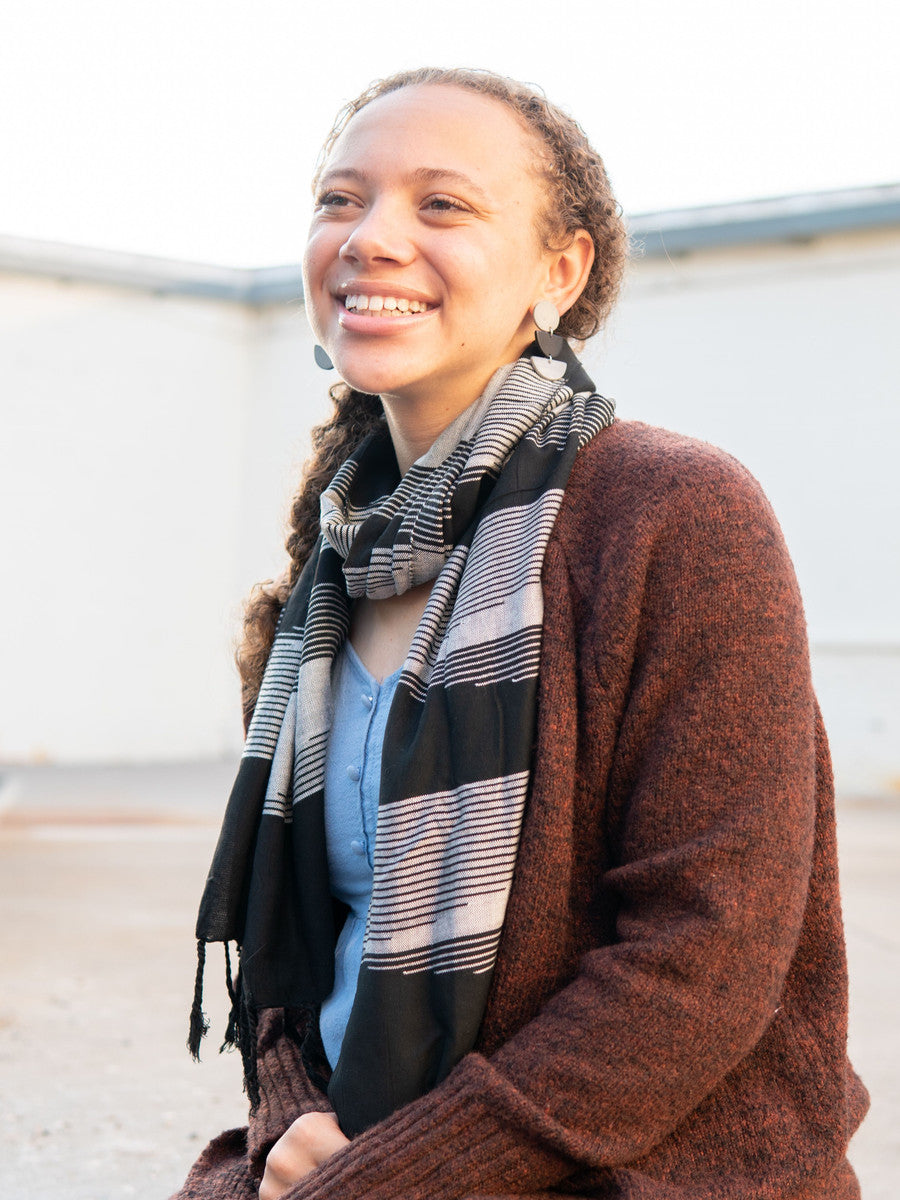 white patterned black scarf fair trade_Fair Anita