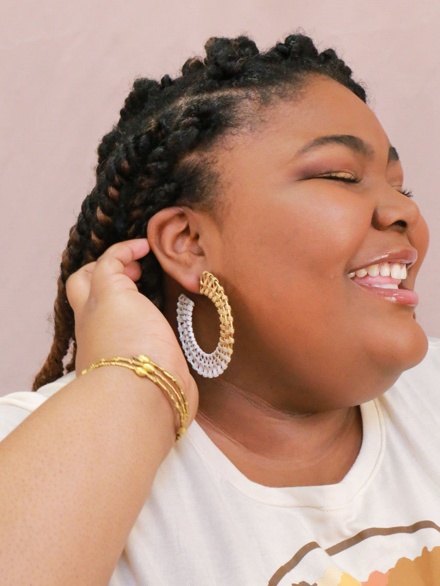 White and tan colorblock woven hoops | Fair Anita