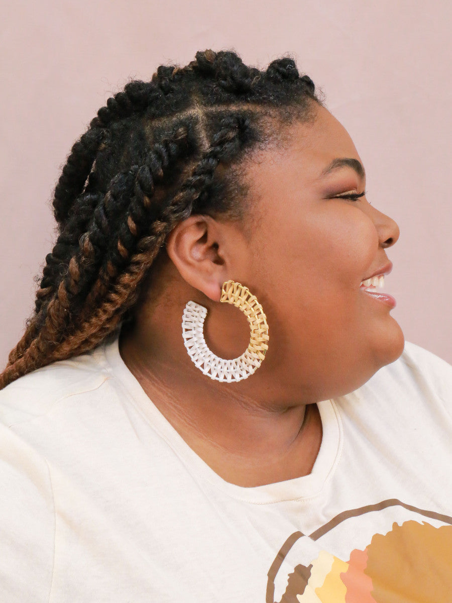 White and tan colorblock woven hoops | Fair Anita
