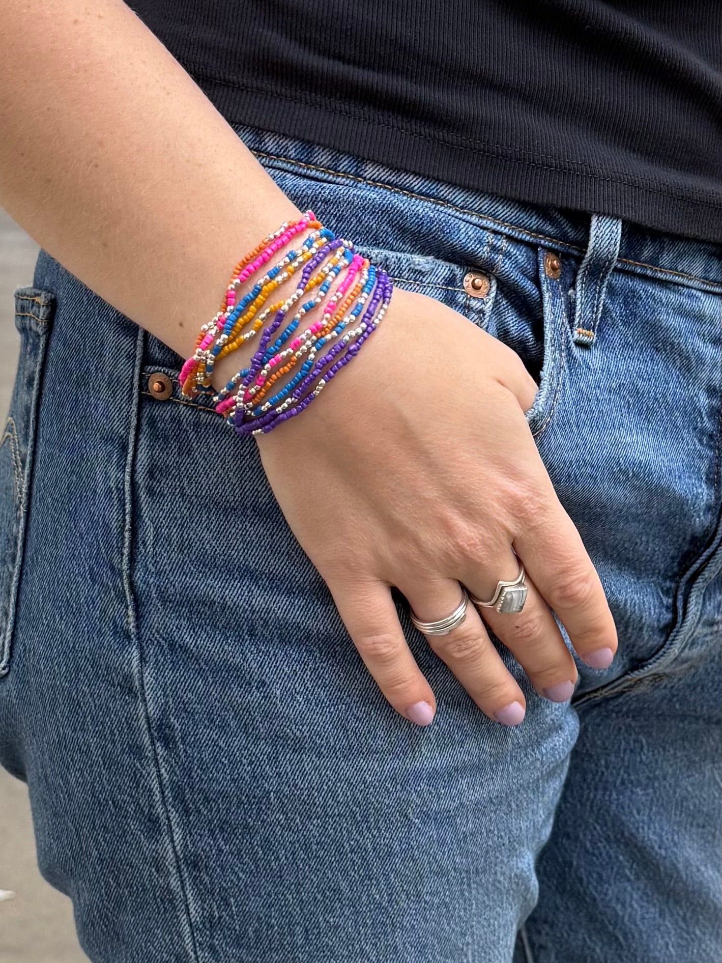 Festival Seed Bead Elastic Bracelet Set