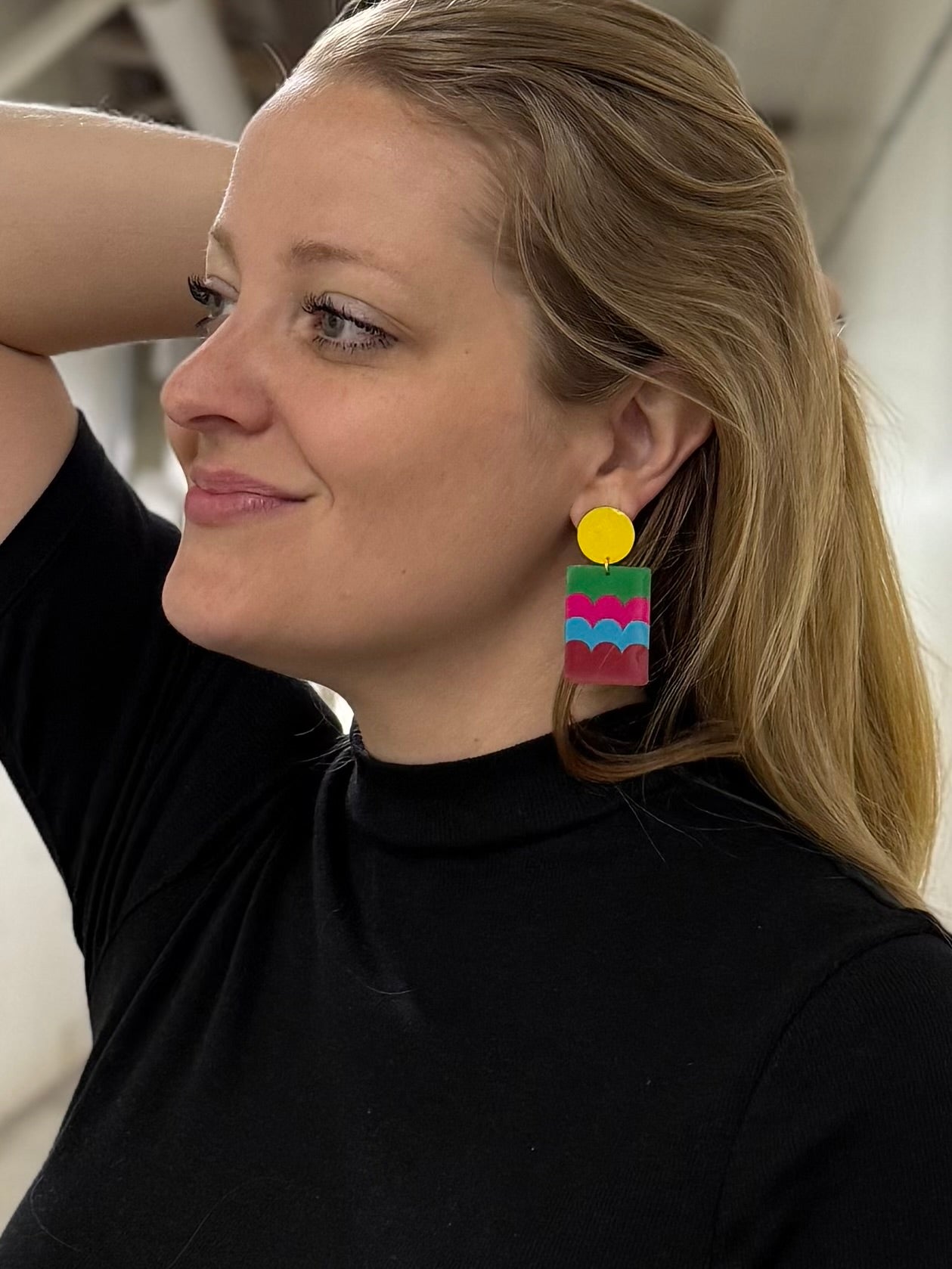 Joyful Waves Screen-Printed Brass Earrings