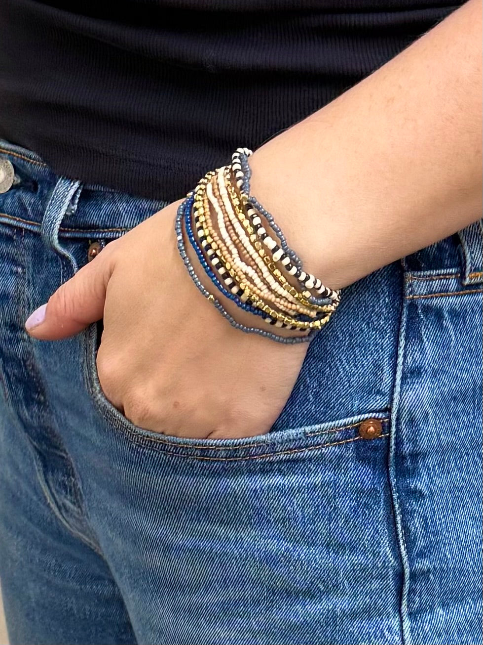 Grounded Seed Bead Elastic Bracelet Set