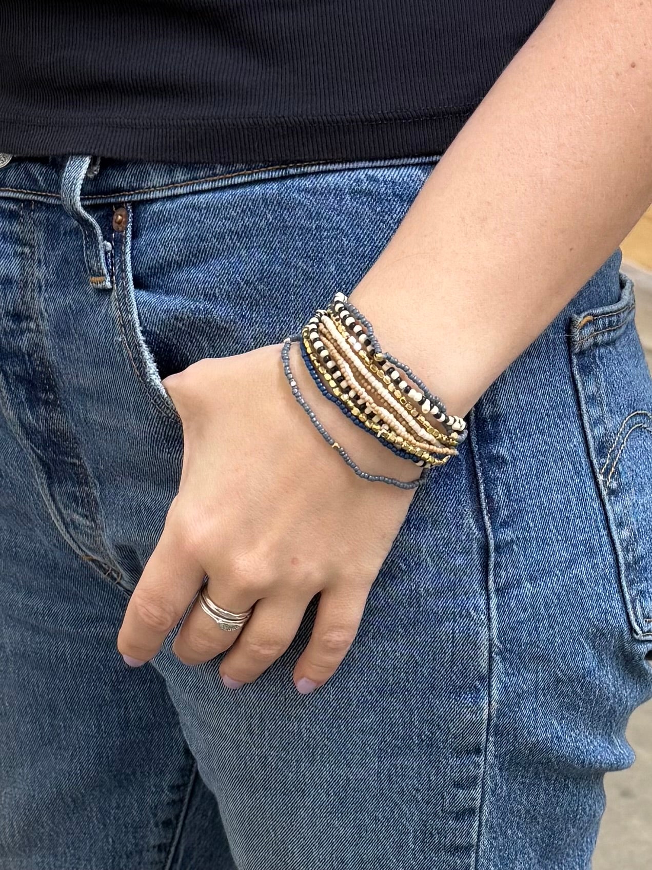 Grounded Seed Bead Elastic Bracelet Set