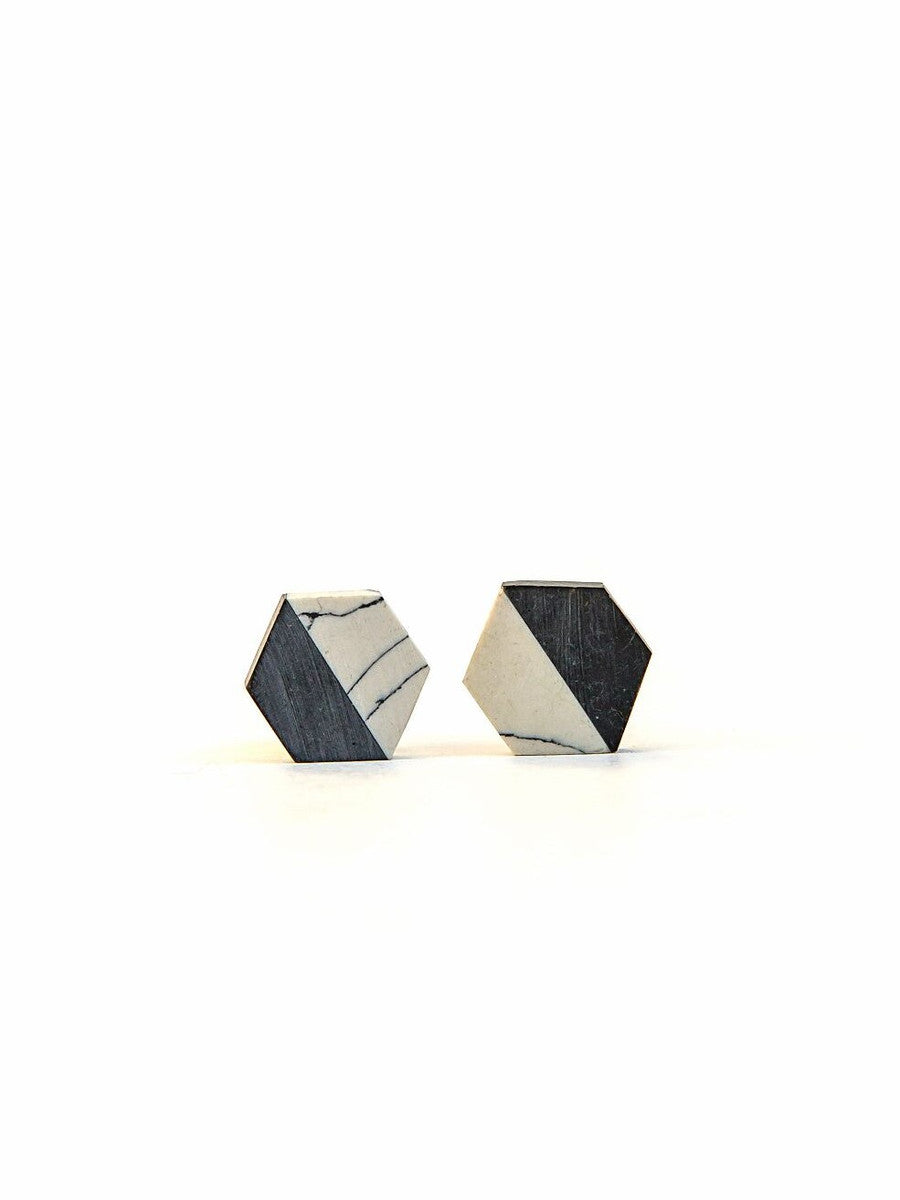 Black and white hexagon stud earrings | Fair Anita