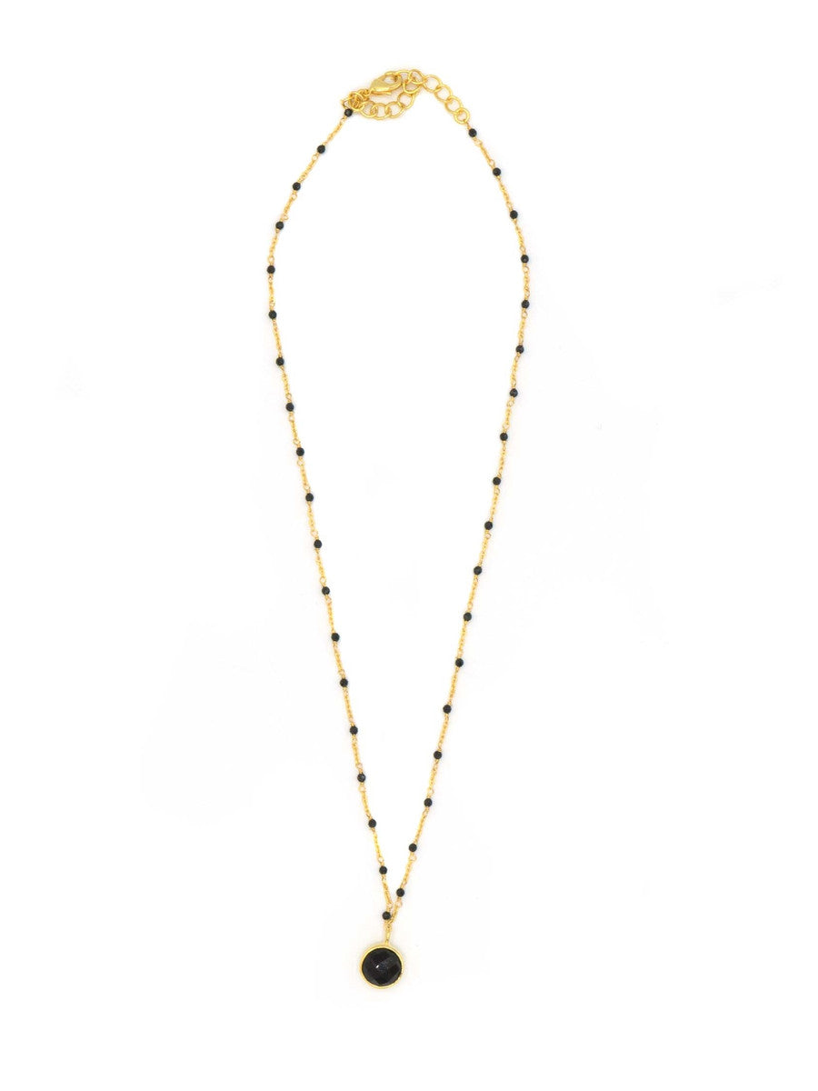 Elliot Young Rondelle Black Spinel and 1/20 CT. T.W. Diamond Star Charm Beaded  Necklace in 14K Gold - 17