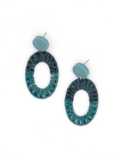 raffia teal hoop earrings | fair anita