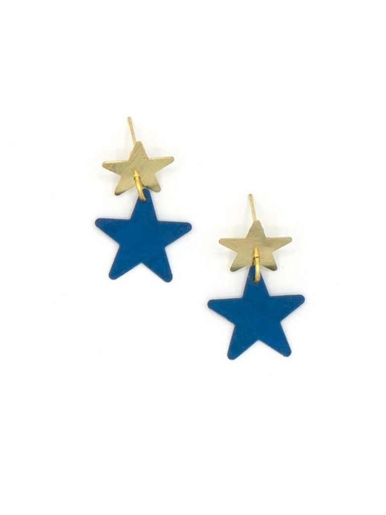 2000s blue and brass star dangle studs_Fair Anita