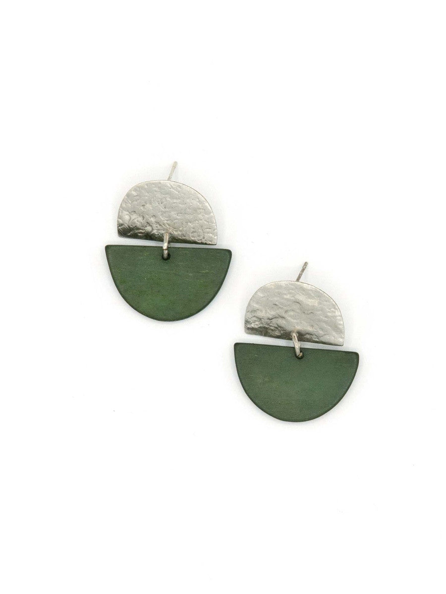 silver and green trendy sustainable earrings
