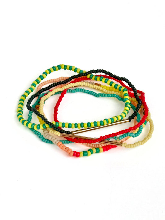 Colorburst Seed Bead Elastic Bracelet Set