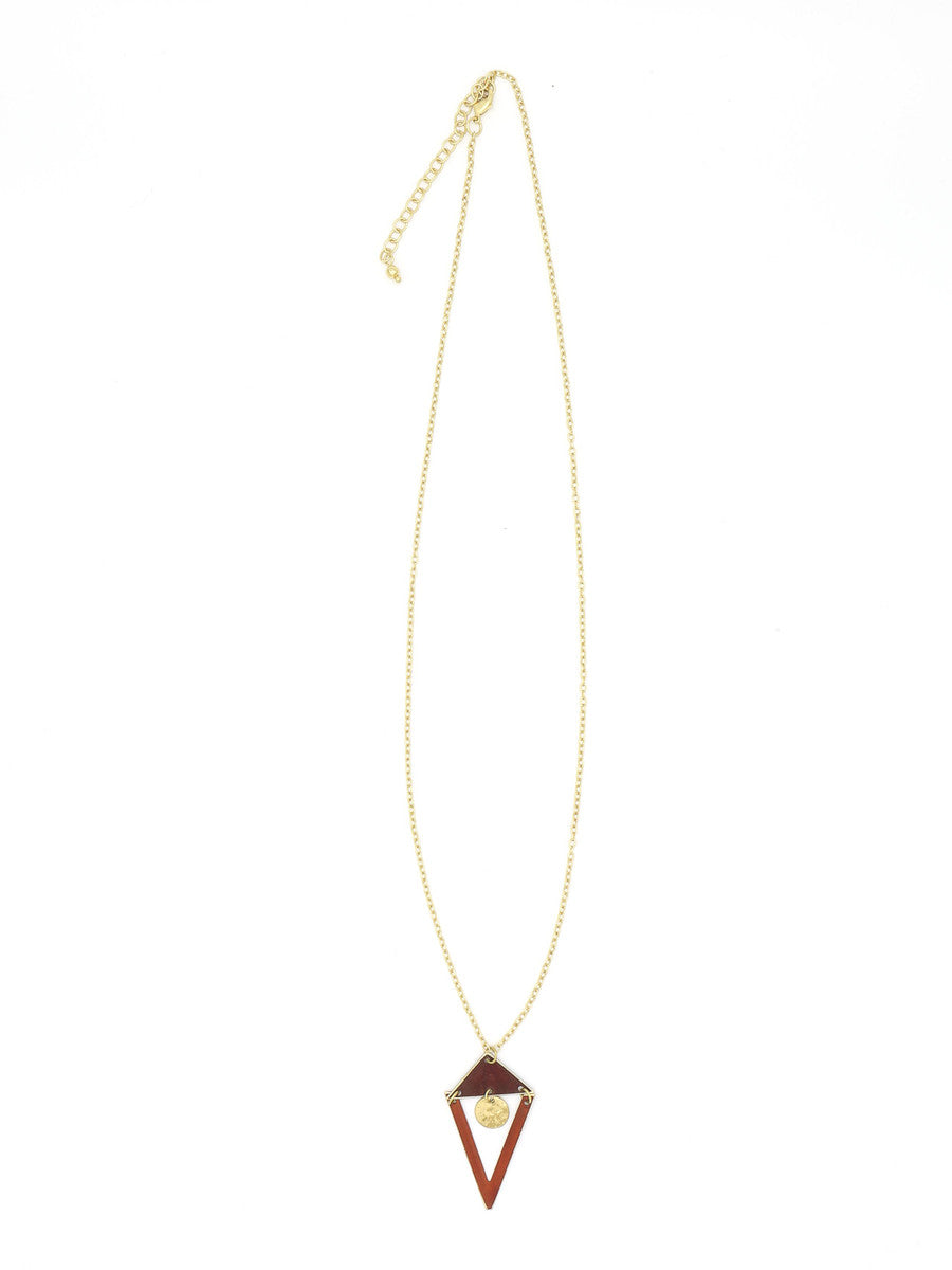 geometric open red pendant long necklace