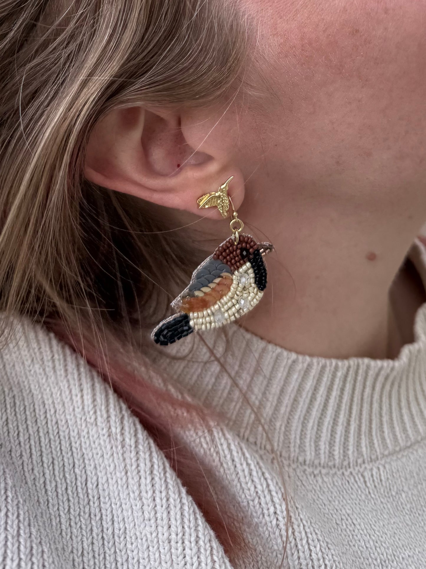 Songbird Embroidered Beaded Earrings